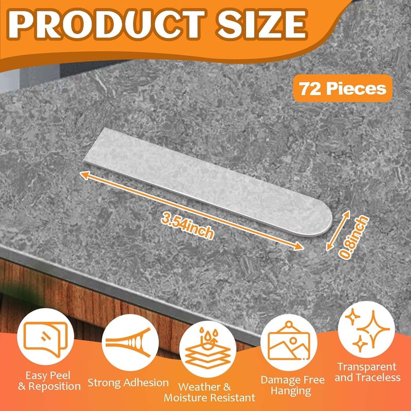 Waybas 72pcs Clear Picture Hanging Strips,3m Invisible Refill Poster Sticker Heavy Duty Wall Hangers No Damage Removable Double Side Small Adhesive Tape for Hooks Decor Home Classroom Office, 0.8"×3.5" - Image 5